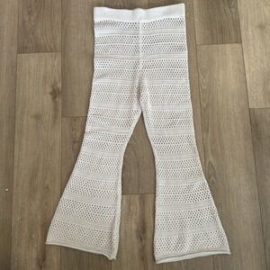 Sincerely Jules Junior's Open Knit Beige Flare Wide Leg Pants High Waisted Large